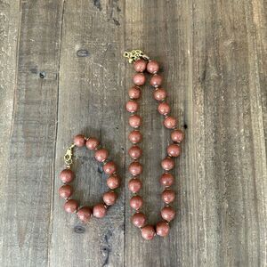 Brown Beaded necklace and bracelet, Venice Glass, gold, sparkle, classic